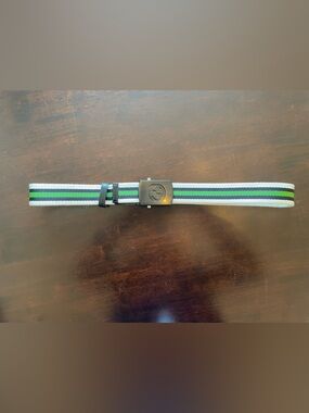 Gucci Green & Black Stripe Webbing Belt with Branded Buckle